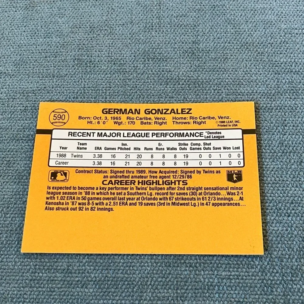 1989 Donruss Minnesota Twins Baseball Card Trading Card